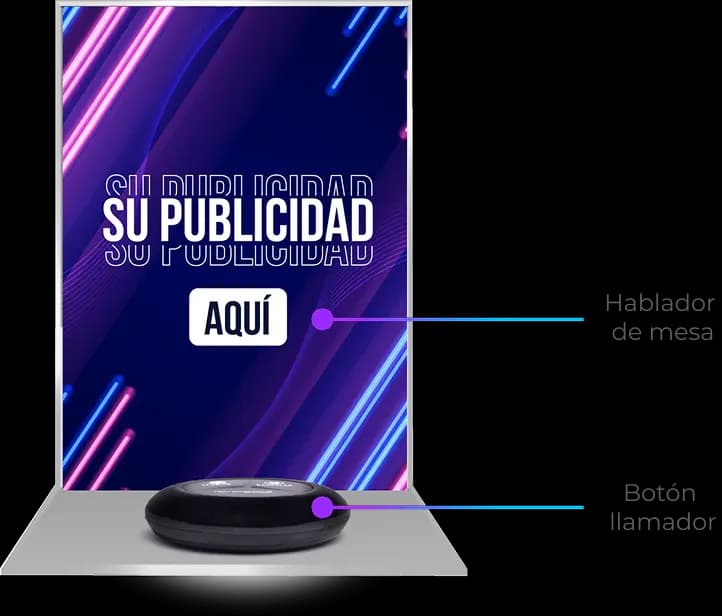 Hablador de mesa junto al botón para llamar al mesero