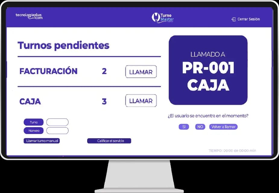 Pantalla de turnos con la información correspondiente al mostrar el llamado
