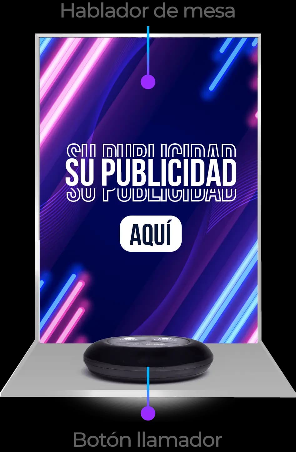 Hablador de mesa junto al botón para llamar al mesero